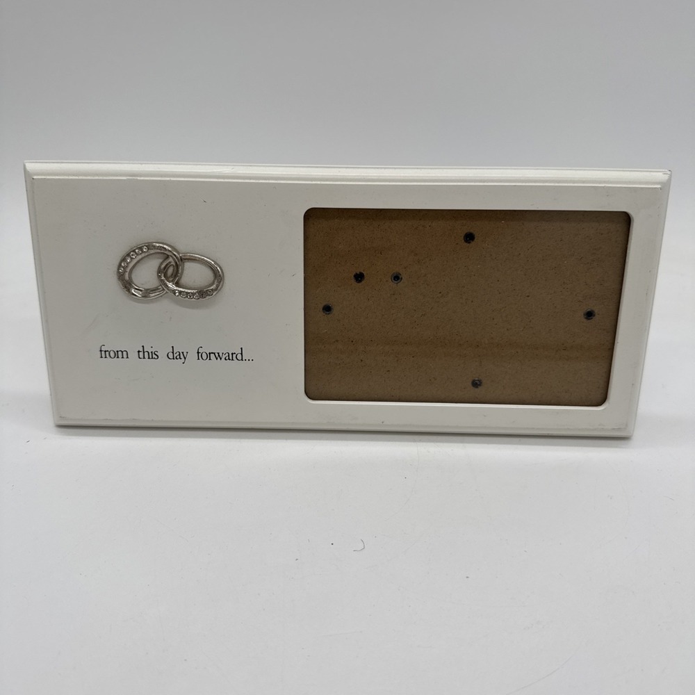 Home Picture Photo Frame Wedding White With Sliver Wedding Accents Bands 11"X 5"
